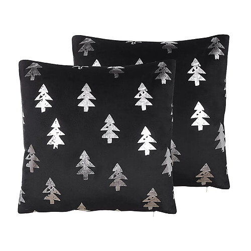 Beliani Lot de 2 coussins CUPID Velours 45 x 45 cm Motif de plante Noir