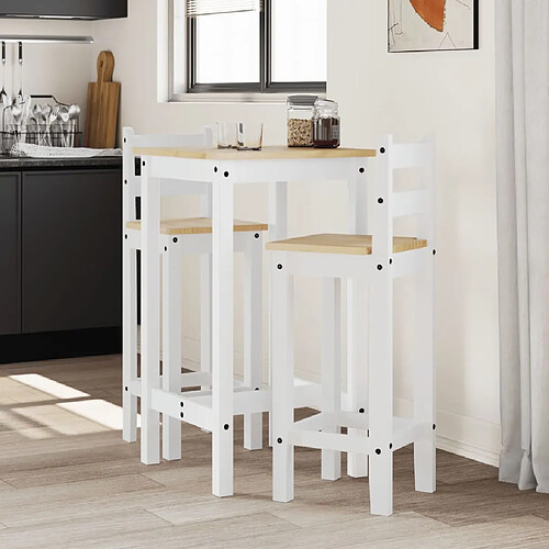 vidaXL Ensemble de bar 3 pcs Blanc Bois de pin massif