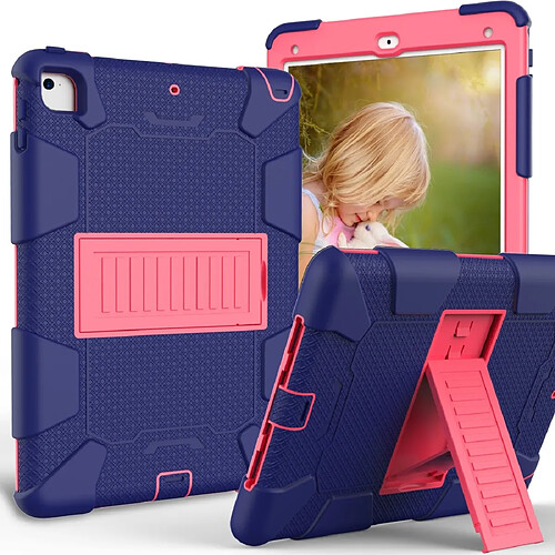 Wewoo Coque Souple de protection en silicone bicolore antichoc pour iPad 9.7 2018 et 9.7 2017 & Air 2 avec support bleu marine + rose rouge