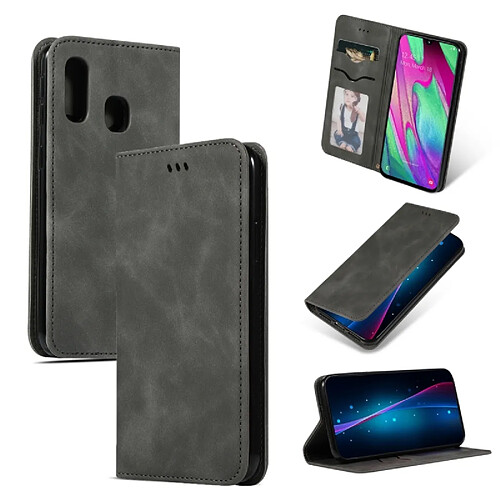 Wewoo Housse Coque Etui en cuir avec rabat horizontal magnétique Business Skin Feel pour Samsung Galaxy A40 gris foncé