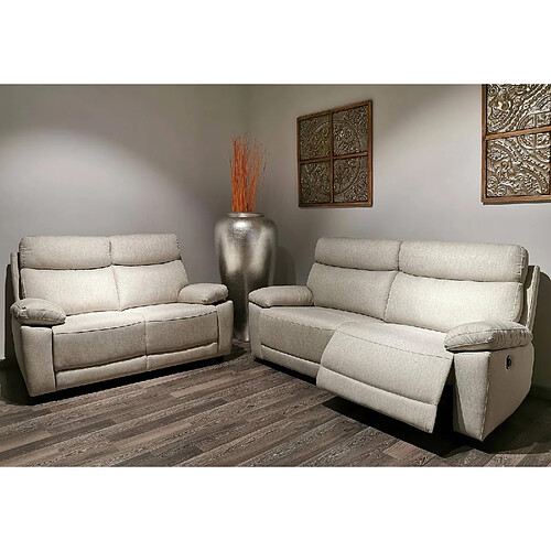 BOIS & CHIFFONS Canapé 3 places, 2 relax manuels Jerez Gris beige