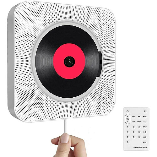 Chrono Lecteur CD Portable avec Bluetooth,Haut-Parleur HiFi Mural intégré,Haut-parleurs Audio pour la Maison avec Radio FM à Distance,Prise Casque USB MP3 3,5 mm Entrée/Sortie AUX,blanc