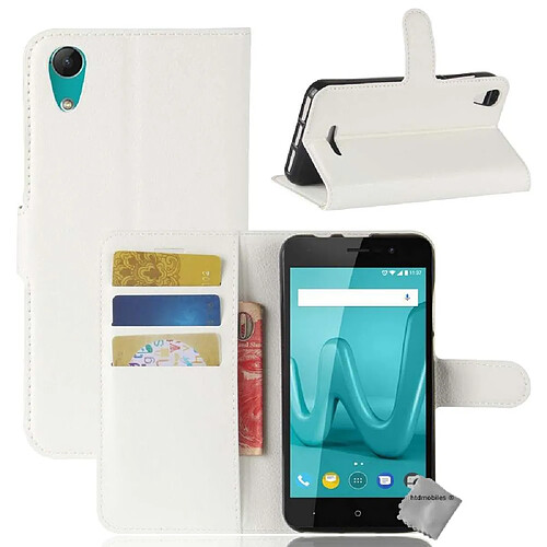 Htdmobiles Housse etui portefeuille pour Wiko Sunny 2 + film ecran - BLANC