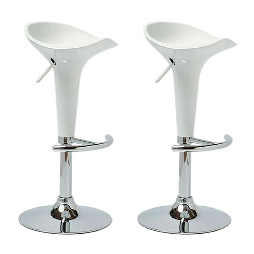 Decoshop26 Lot de 2 tabourets de bar design blanc pivotant et hauteur réglable TDB10025