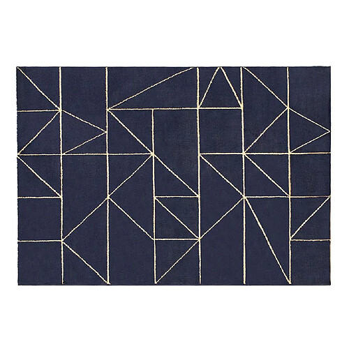 Vente-Unique Tapis à motifs géométriques finition lurex doré - 160 x 230 cm - Bleu marine - IGALO