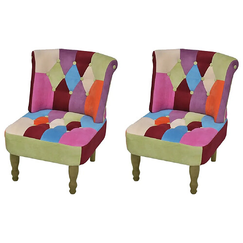 vidaXL Chaises en style français lot de 2 avec design patchwork tissu