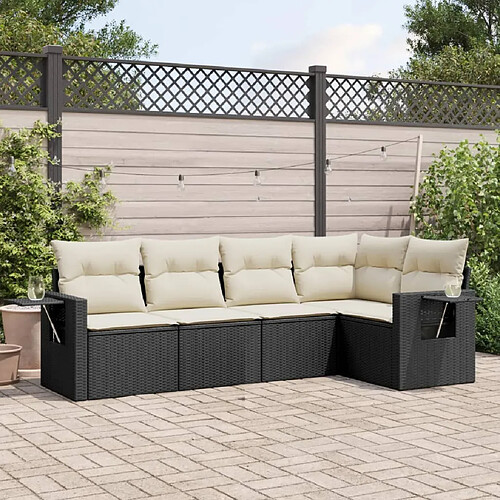 vidaXL Salon de jardin 5 pcs avec coussins noir résine tressée