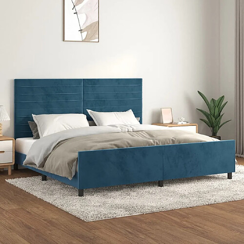 Maison Chic Lit adulte - Cadre Structure de lit avec tête de lit Contemporain Bleu foncé 200x200 cm Velours -MN65811