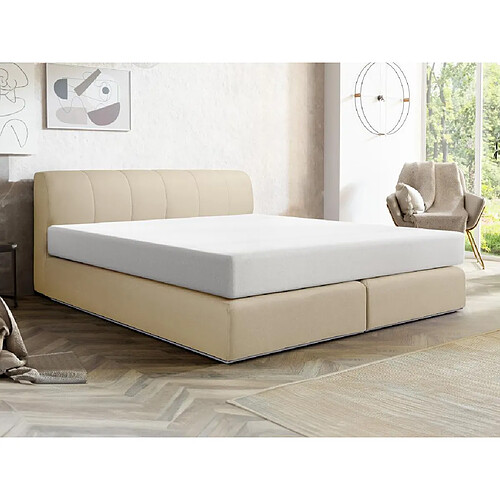 Vente-Unique Ensemble complet boxspring tête de lit + sommier avec leds + matelas - 180 x 200 cm - Tissu - Beige - OTARU de YSMÉE