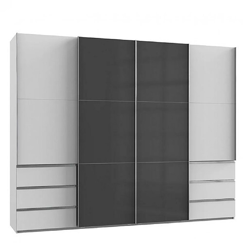 Inside 75 Armoire coulissante LISEA 4 portes 6 tiroirs blanc verre anthracite 300 x 236 cm HT