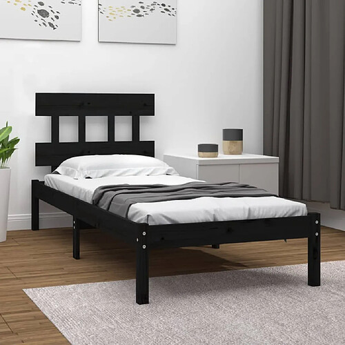 vidaXL Cadre de lit sans matelas noir 75x190 cm bois massif