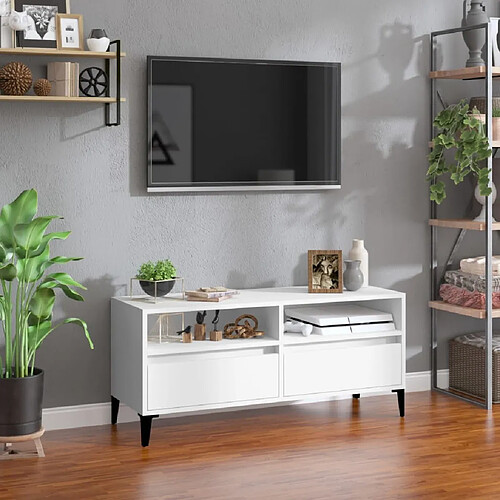 Maison Chic Meuble TV scandinave - Banc TV pour salon blanc 100x34,5x44,5 cm bois d'ingénierie -MN58650