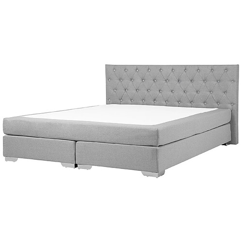 Beliani Lit boxspring en tissu gris clair 180x200 cm DUCHESS