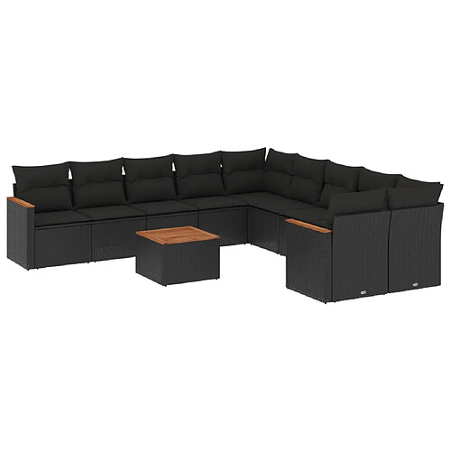 Maison Chic Salon de jardin 11 pcs avec coussins | Ensemble de Table et chaises | Mobilier d'Extérieur noir résine tressée -GKD60927