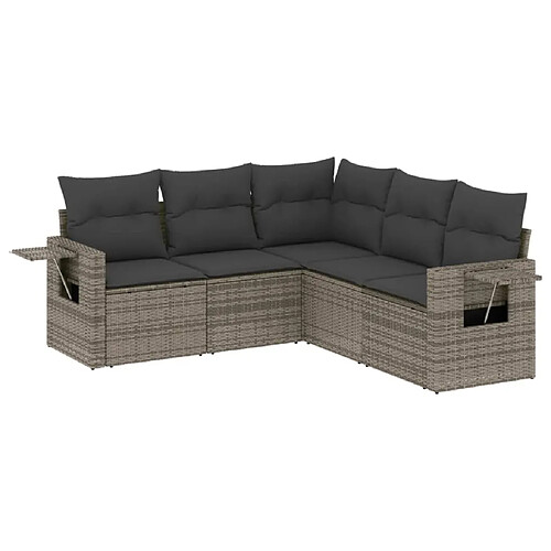 Maison Chic Salon de jardin 5 pcs avec coussins | Ensemble de Table et chaises | Mobilier d'Extérieur gris résine tressée -GKD50252