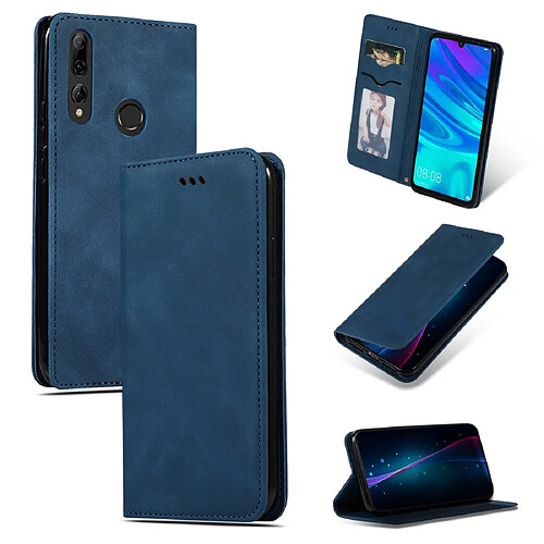 Wewoo Housse Coque Étui en cuir à rabat horizontal magnétique rétro Skin Feel Business pour Huawei P Smart 2019 & P Plus 2019 & Mate 30 Lite bleu marine