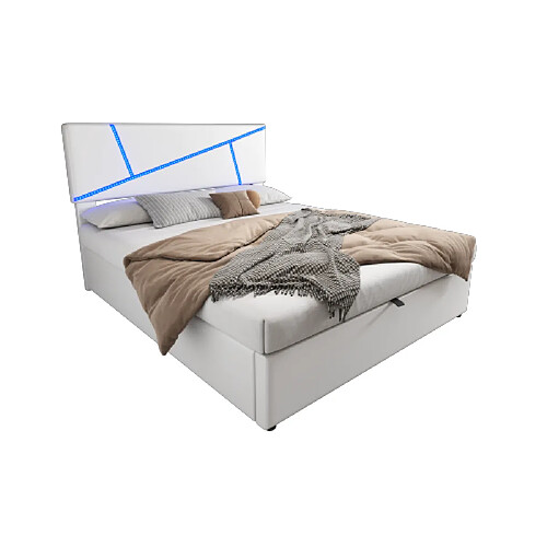 ComfortXL Lit Confortable Avec Bande Lumineuse LED, 160*200 Cm, Blanc