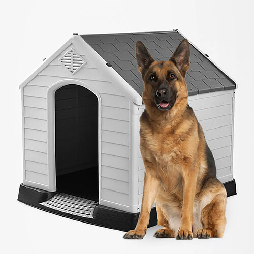 BELLA PET Niche en plastique intérieur et extérieur pour chiens de taille moyenne à grande Rock