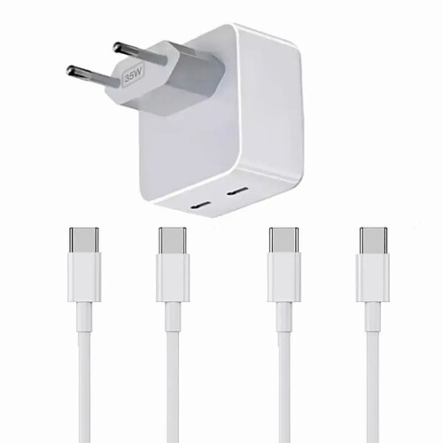 Visiodirect Chargeur Rapide 35W Double USB C + 2 Câbles USB-C vers USB-C pour Huawei Honor Pad 8 12"/Honor Pad 8 12" Couleur Blanc -