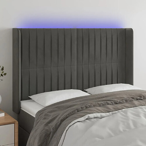 vidaXL Tête de lit à LED Gris foncé 147x16x118/128 cm Velours