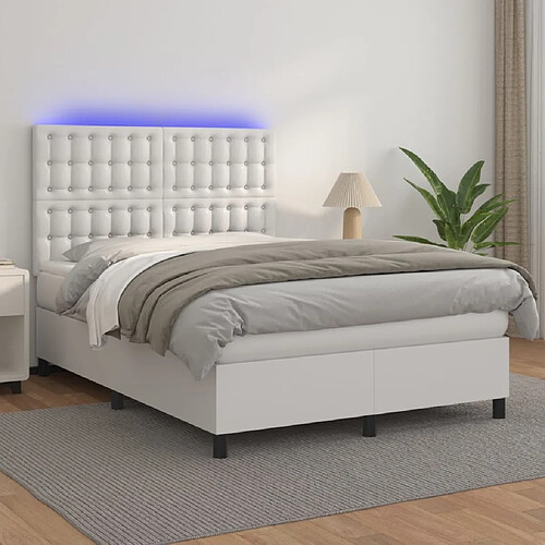 Sommier à lattes et LED,Cadre à lattes de lit avec matelas pour Adulte Blanc 140x190 cm -MN20977