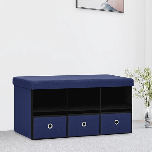 vidaXL Banc de rangement pliable Bleu 76x38x38 cm Faux lin