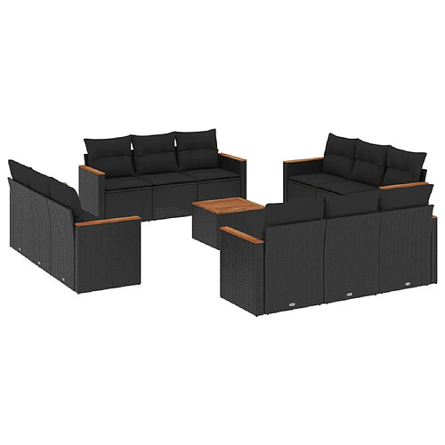 Maison Chic Salon de jardin avec coussins 13 pcs | Ensemble de Table et chaises | Mobilier d'Extérieur noir résine tressée -GKD97667