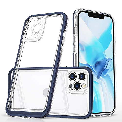 Ozzzo coque transparente 3 en 1 pour iphone 12 pro avec cadre en gel bleu