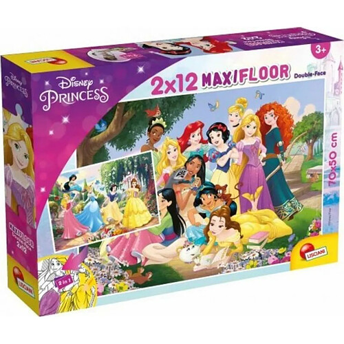 Lisciani - Disney Puzzle Princesses - 2 Maxi Puzzles de 12 Pièces - Double Face - Verso A Colorier - Jeu Educatif - A partir de 3 ans