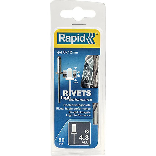 Rivets Universal R 48 x 12mm incl. Foret 50 Unités Blister Rapid