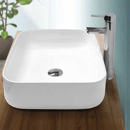 Ecd Germany Lavabo 505x395x135 mm en céramique blanche avec kit de vidange sans trop-plein