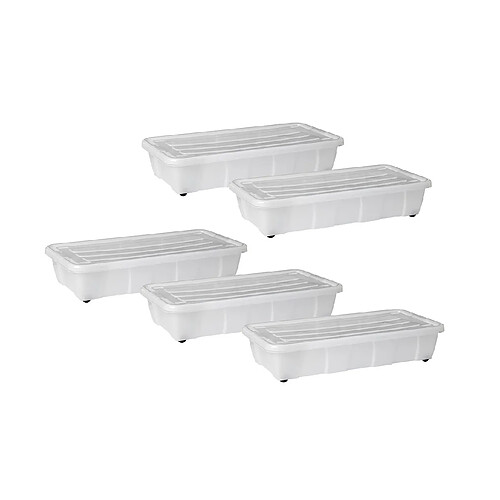 Casame Boites de rangement sous lit en plastique transparent 30 L - Lot de 5