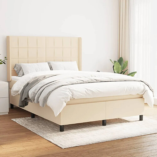 vidaXL Sommier à lattes de lit avec matelas Crème 140x200 cm Tissu