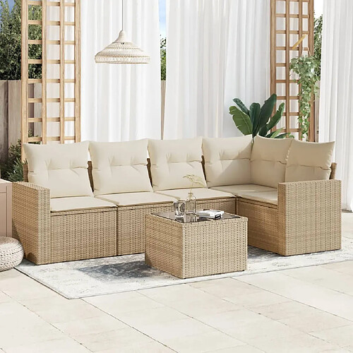 vidaXL Salon de jardin avec coussins 6 pcs beige résine tressée