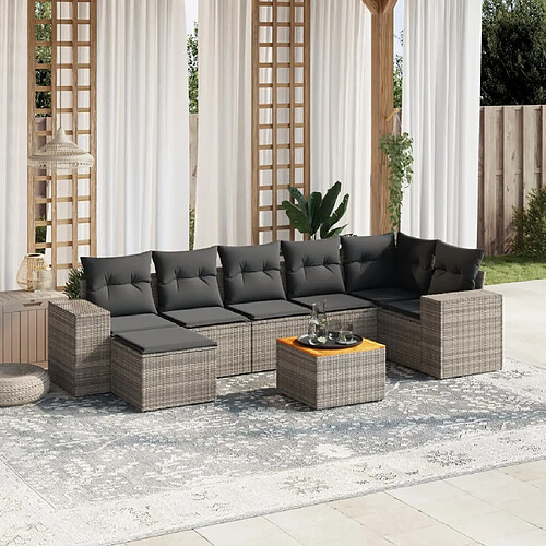 vidaXL Salon de jardin 8 pcs avec coussins gris résine tressée