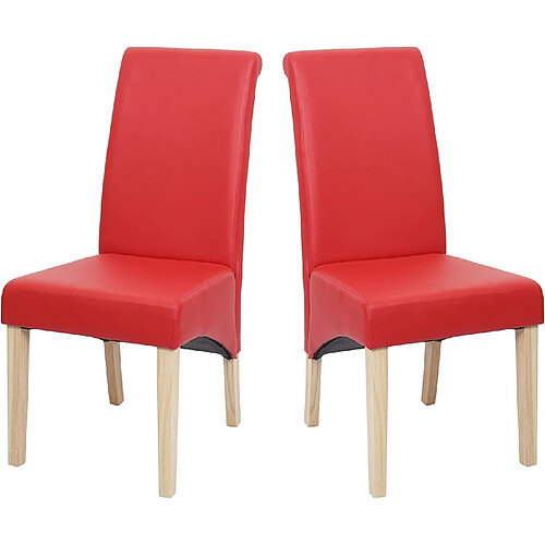 Decoshop26 Lot de 2 chaises de salle à manger en synthétique mat rouge pieds en bois clairs CDS04479