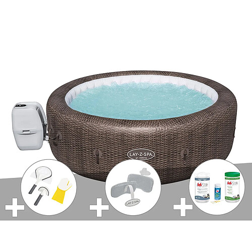 Kit spa gonflable Bestway Lay-Z-Spa St Moritz rond Airjet 5/7 places + Kit traitement brome + 2 appuie-têtes + Kit de nettoyage