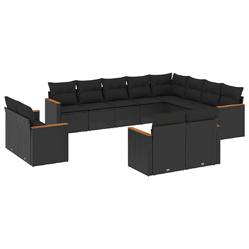 Maison Chic Salon de jardin 12 pcs avec coussins, Ensemble Tables et chaises d'extérieur noir résine tressée -GKD900426