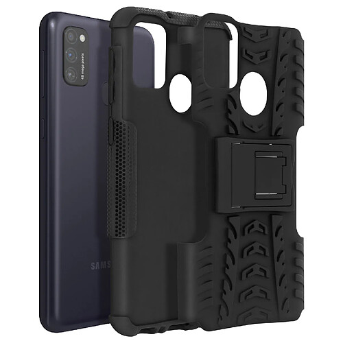 Avizar Coque Galaxy M21 / M31 / M30s Protection Bi-matière avec Béquille Support Noir