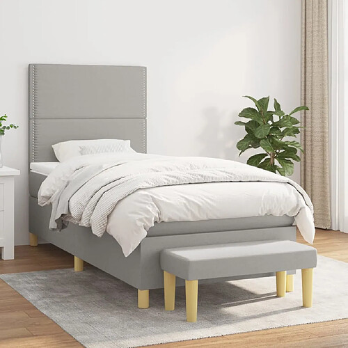 vidaXL Sommier à lattes de lit avec matelas Gris clair 100x200cm Tissu