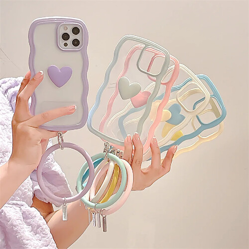 GUPBOO Étui pour iPhone13 bracelet de boîtier de téléphone portable transparent d'amour tridimensionnel simple pour femme