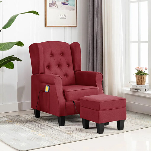 vidaXL Fauteuil de massage avec repose-pied Rouge bordeaux Tissu