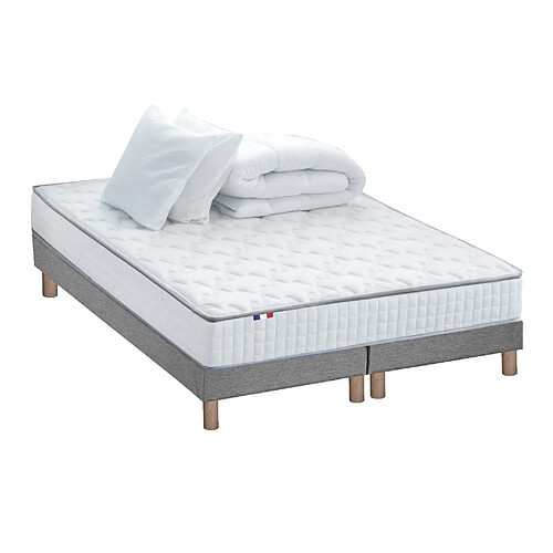 Idliterie Pack ASTRE Ensemble Matelas Ressorts + Sommier + Couette + Oreillers - Made in France