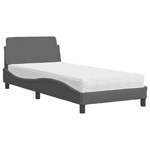 Vidaxl Lit avec matelas gris foncé 90x190 cm tissu