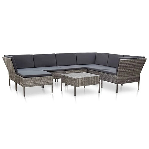 vidaXL Salon de jardin 8 pcs avec coussins résine tressée gris