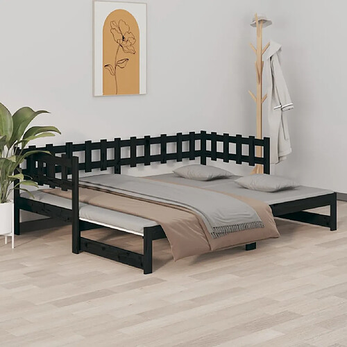 vidaXL Lit coulissant sans matelas noir 2x(90x200) cm