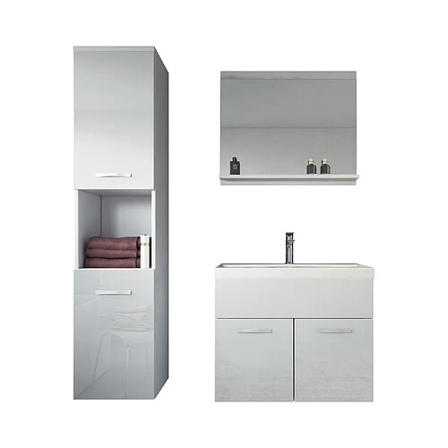 Auco Meuble de salle de bain Montreal 60 cm lavabo Blanc brillant - Armoire de rangement Meuble lavabo evier Meubles