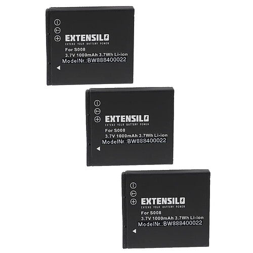 Vhbw EXTENSILO 3x Batteries compatible avec Panasonic Lumix DMC-FX500, DMC-FX55 appareil photo, reflex numérique (1000mAh, 3,7V, Li-ion)