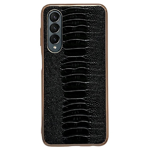 Coque en TPU + cuir véritable électroplaqué, texture crocodile, anti-chute pour votre Samsung Galaxy Z Fold3 5G - noir