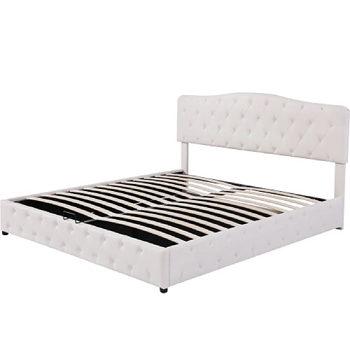 ComfortXL Lit Rembourré 180*200 Avec Sommier à Lattes Et Tête De Lit, Lit Pour Jeunes, Blanc